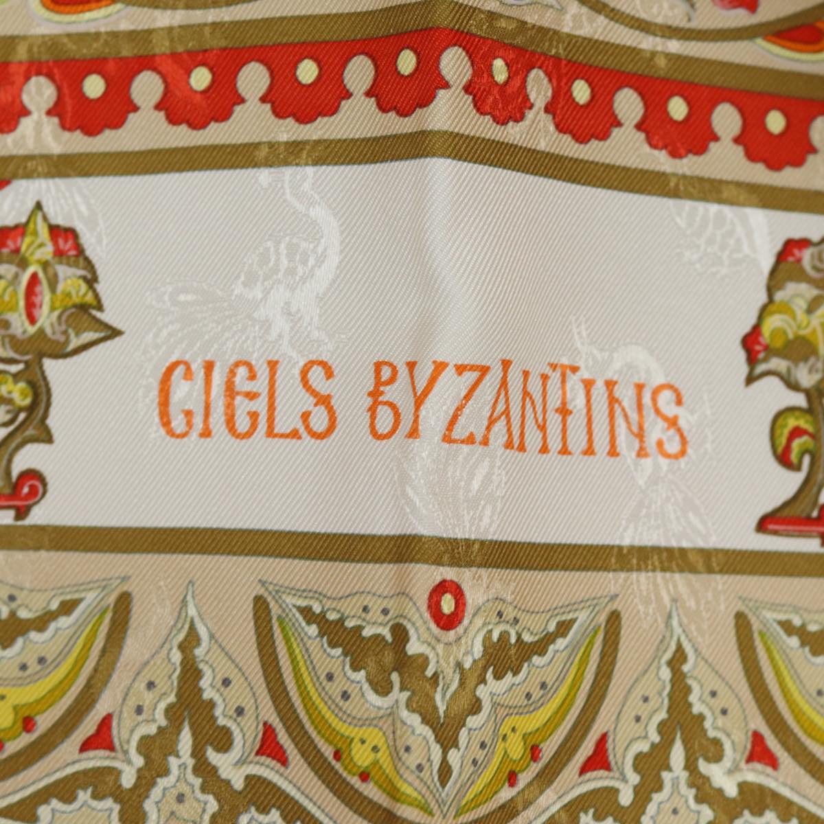 HERMES Carre 90 Scarf ""CIELS BYZANTINS"" Silk Red Auth am6534