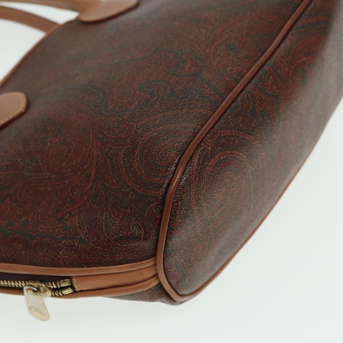 ETRO Paisley Hand Bag PVC Leather Brown Auth am6547