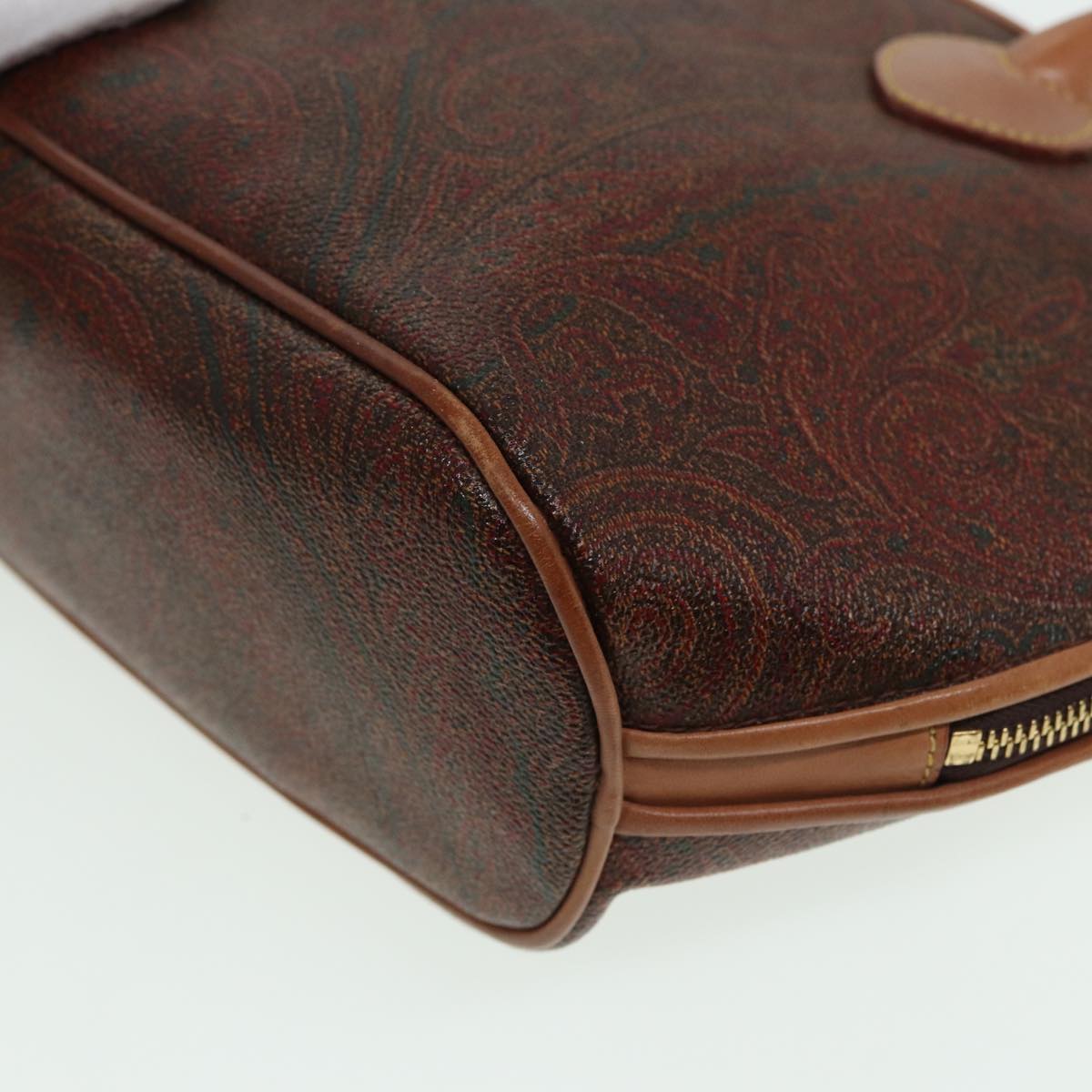 ETRO Paisley Hand Bag PVC Leather Brown Auth am6547