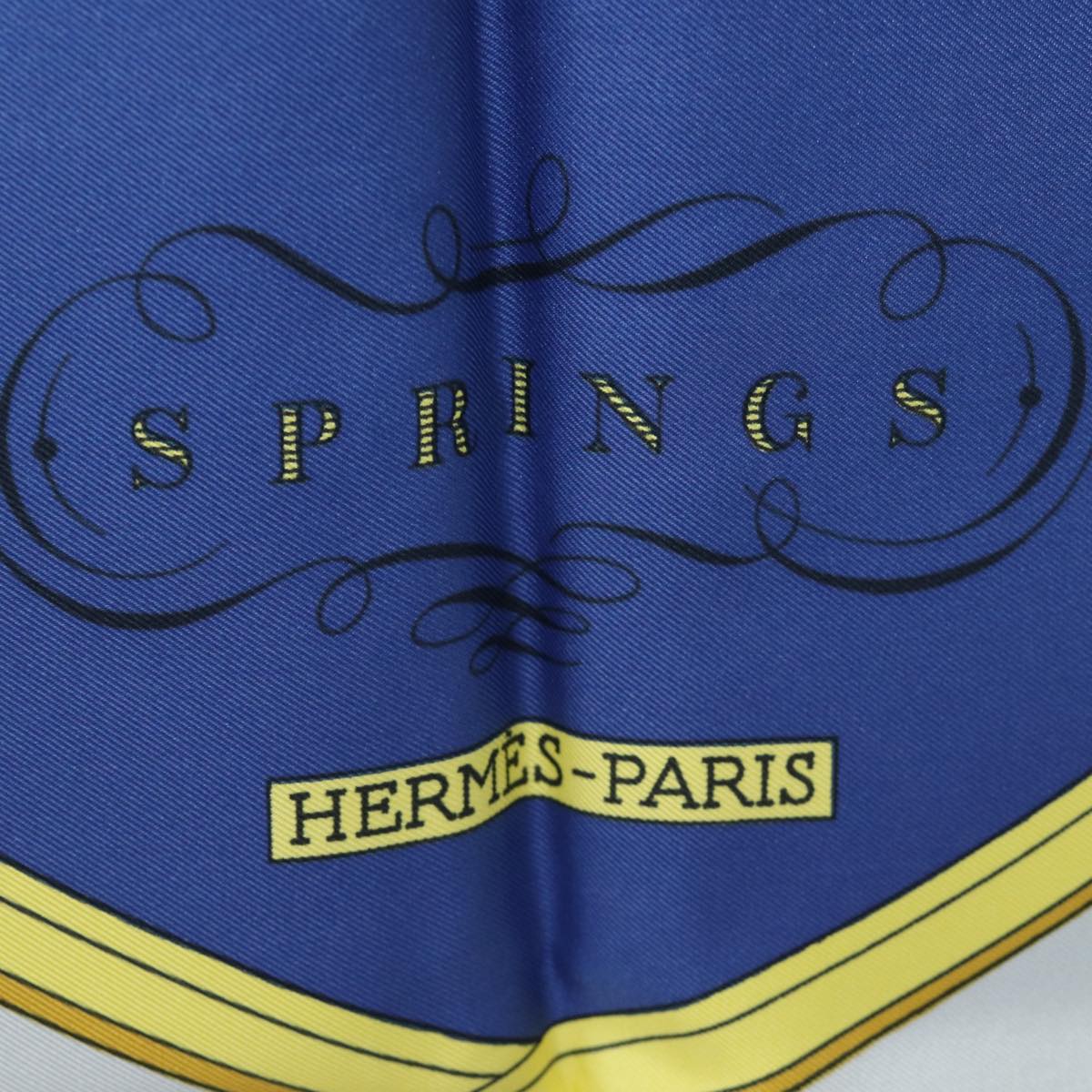 HERMES Carre 90 Scarf ""SPRINGS"" Silk Blue Auth am6556