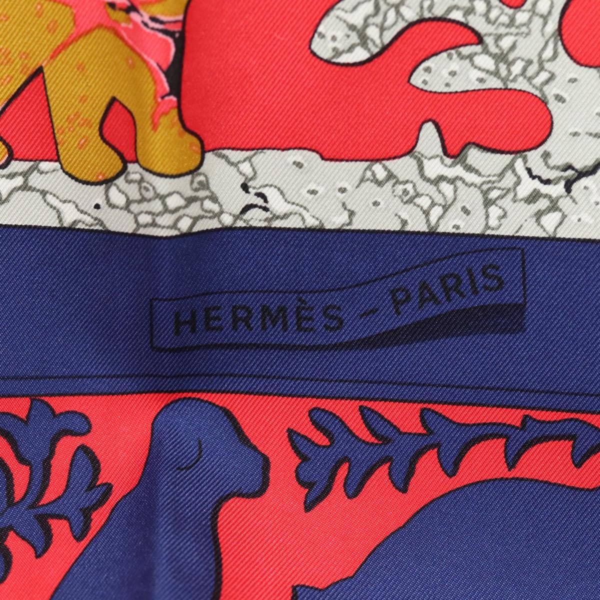 HERMES Carre 90 Scarf ""EARLY AMERICA"" Silk Red Auth am6558