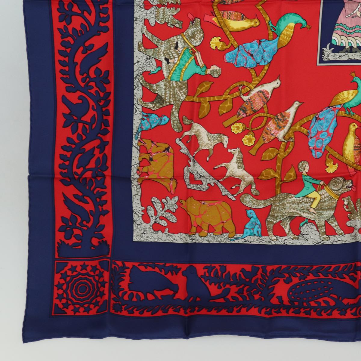 HERMES Carre 90 Scarf ""EARLY AMERICA"" Silk Red Auth am6558