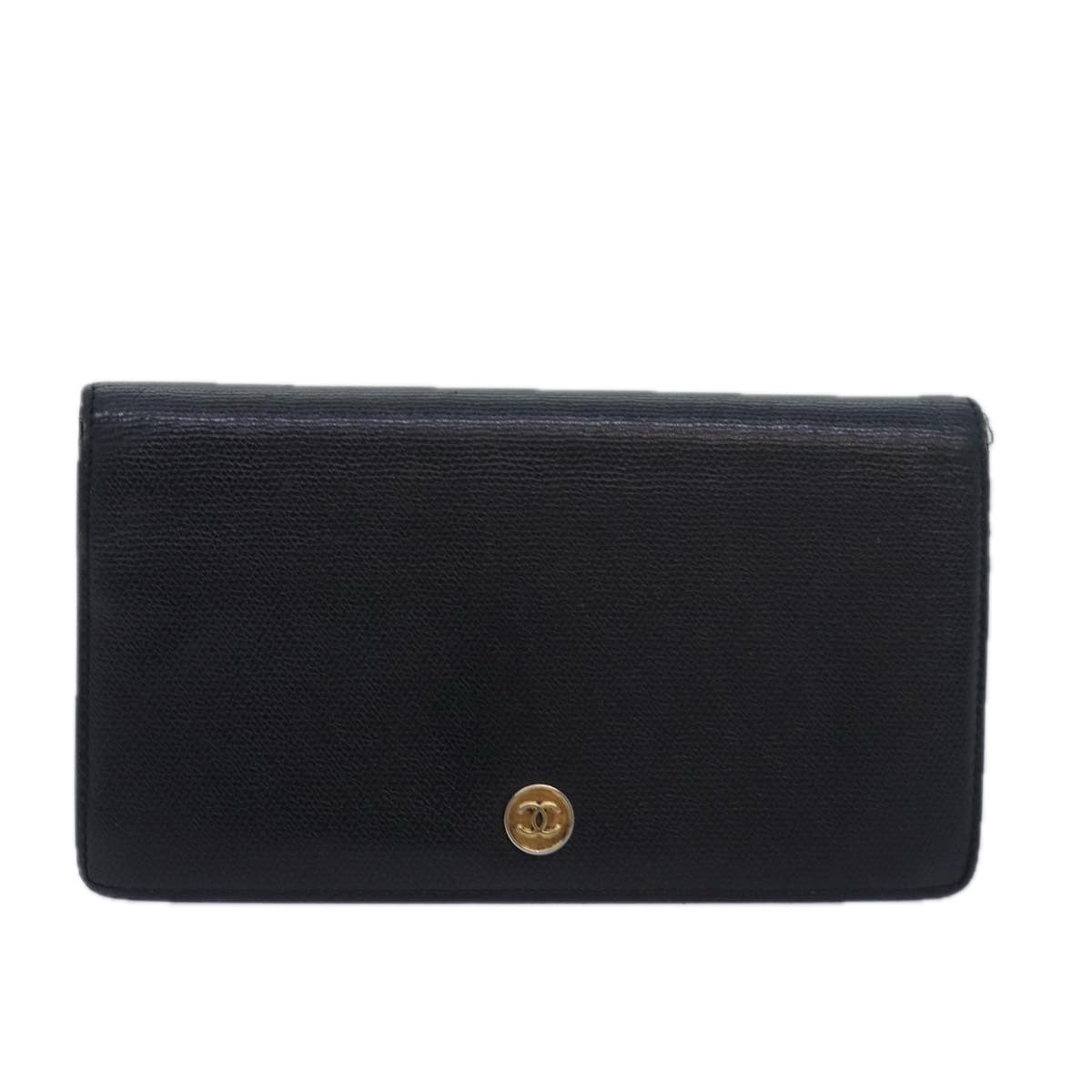 CHANEL COCO Mark Wallet Leather Black CC Auth am6579