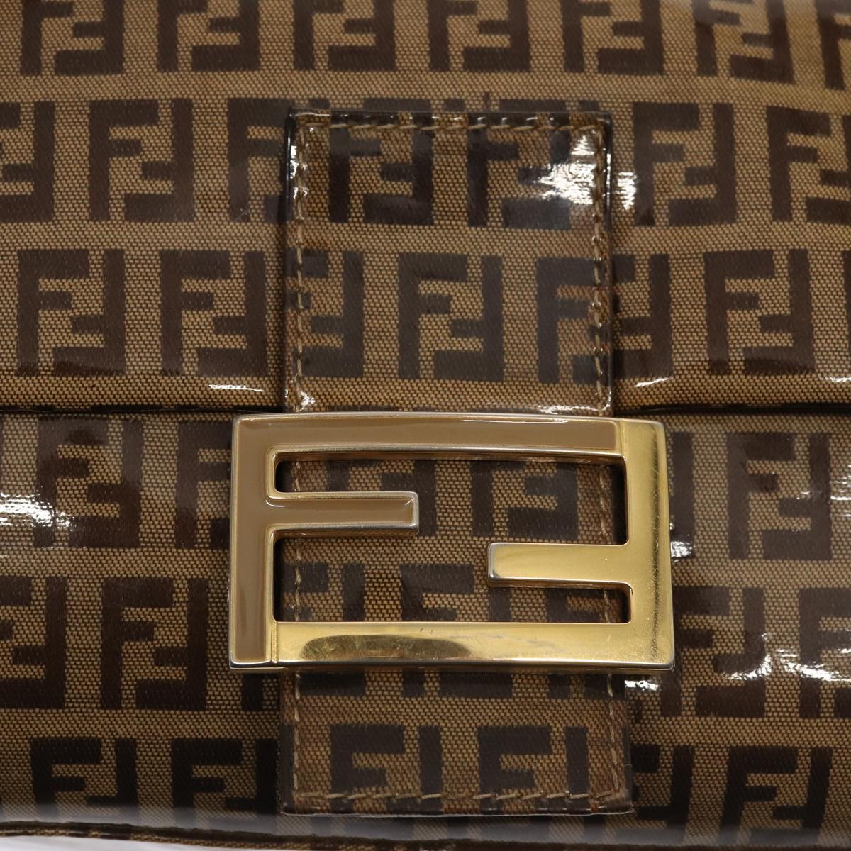 FENDI Zucchino Canvas Mamma Baguette Shoulder Bag Beige Auth am6583V