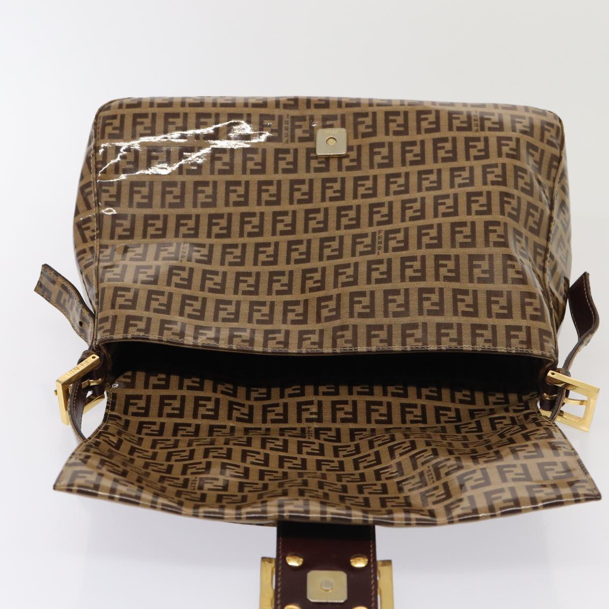 FENDI Zucchino Canvas Mamma Baguette Shoulder Bag Beige Auth am6583V