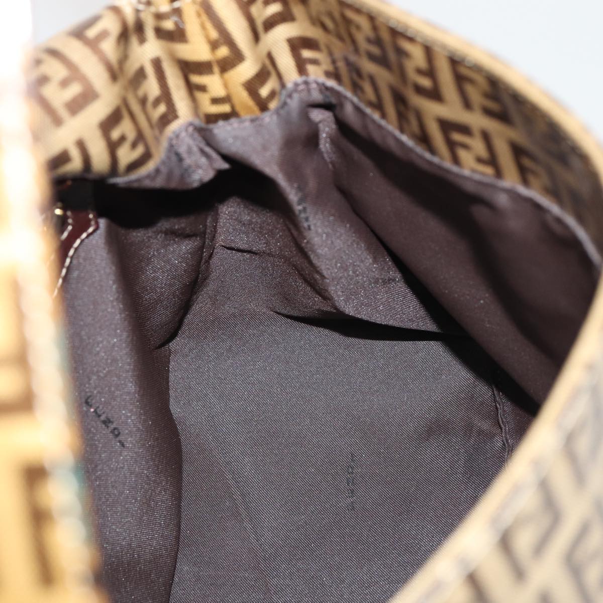 FENDI Zucchino Canvas Mamma Baguette Shoulder Bag Beige Auth am6583V