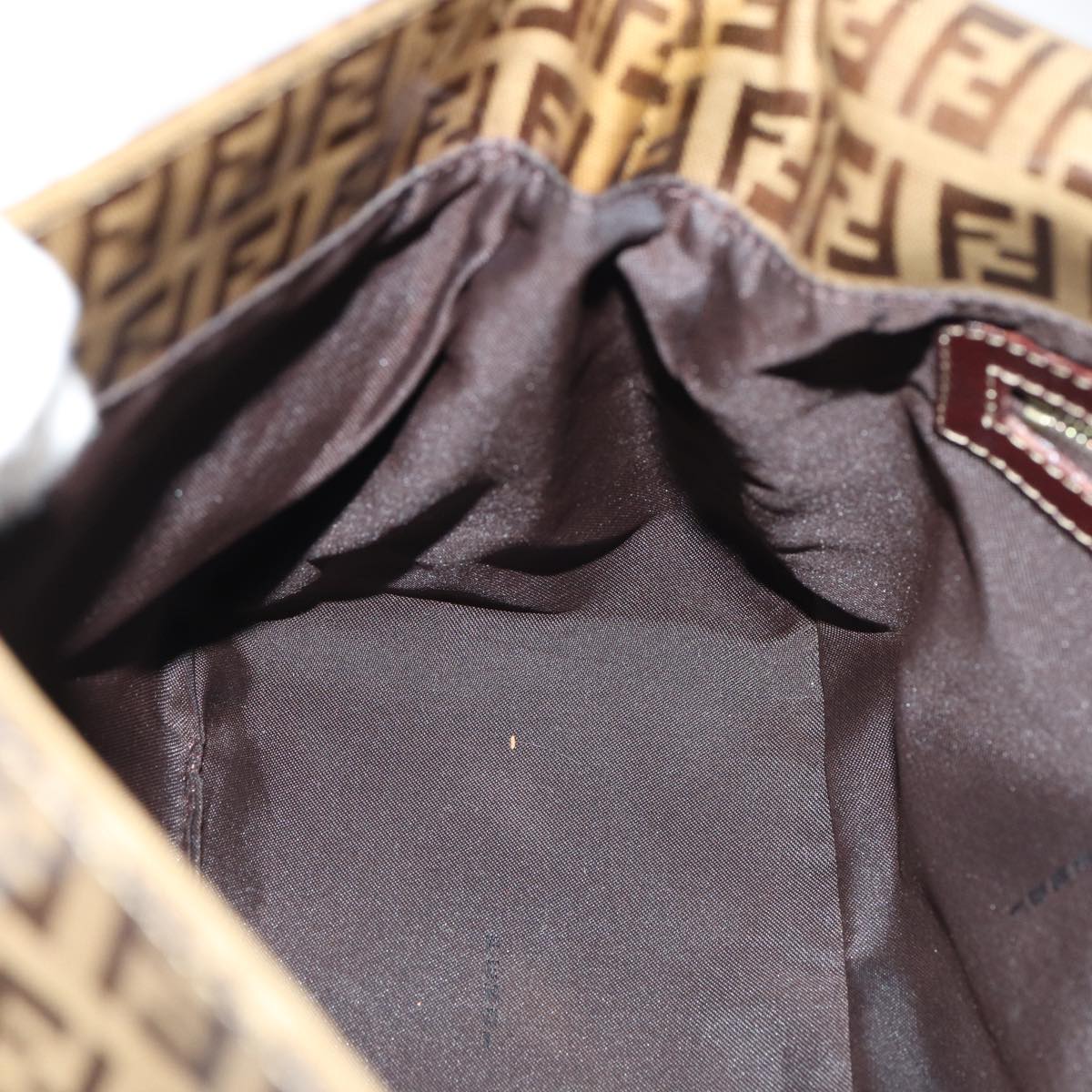 FENDI Zucchino Canvas Mamma Baguette Shoulder Bag Beige Auth am6583V