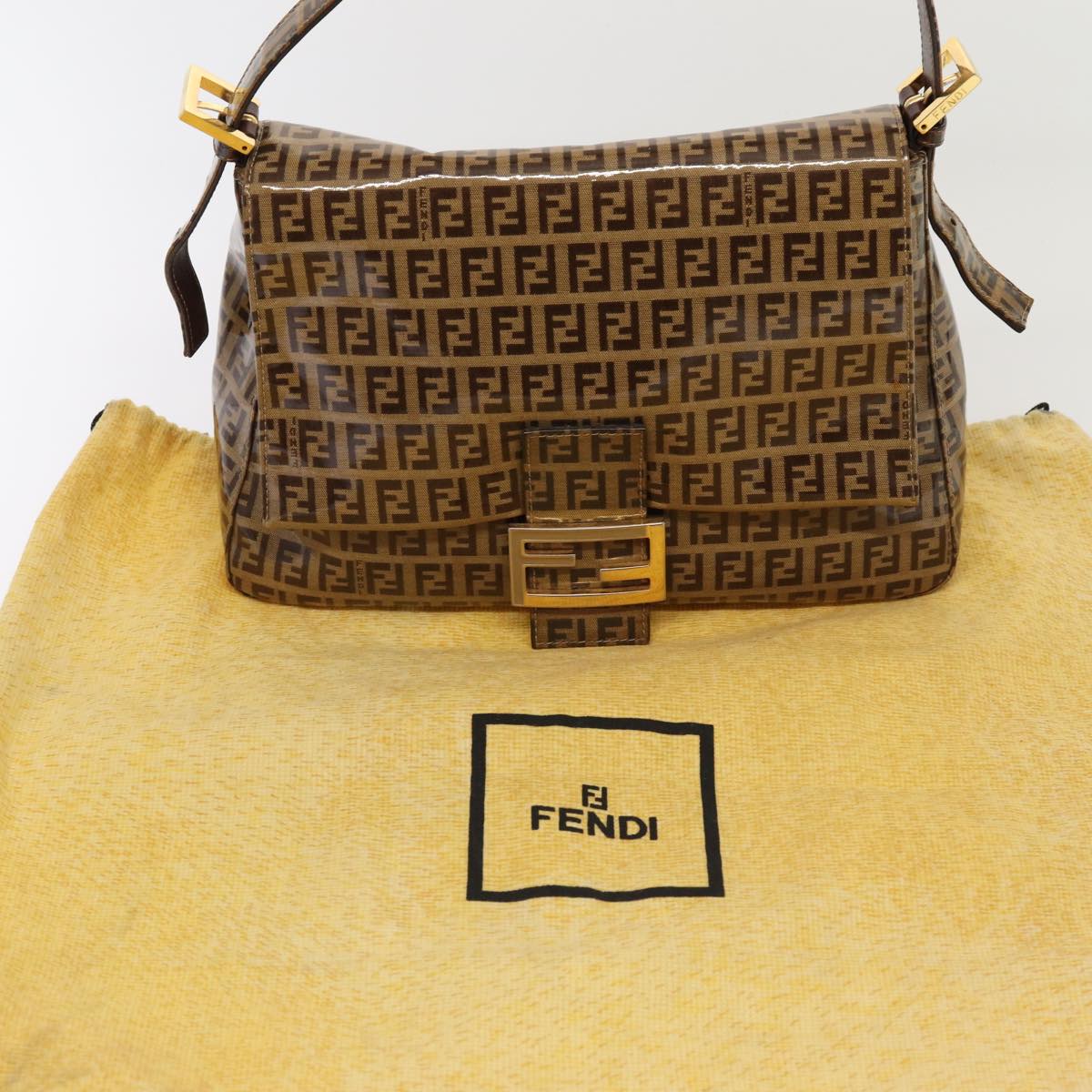 FENDI Zucchino Canvas Mamma Baguette Shoulder Bag Beige Auth am6583V