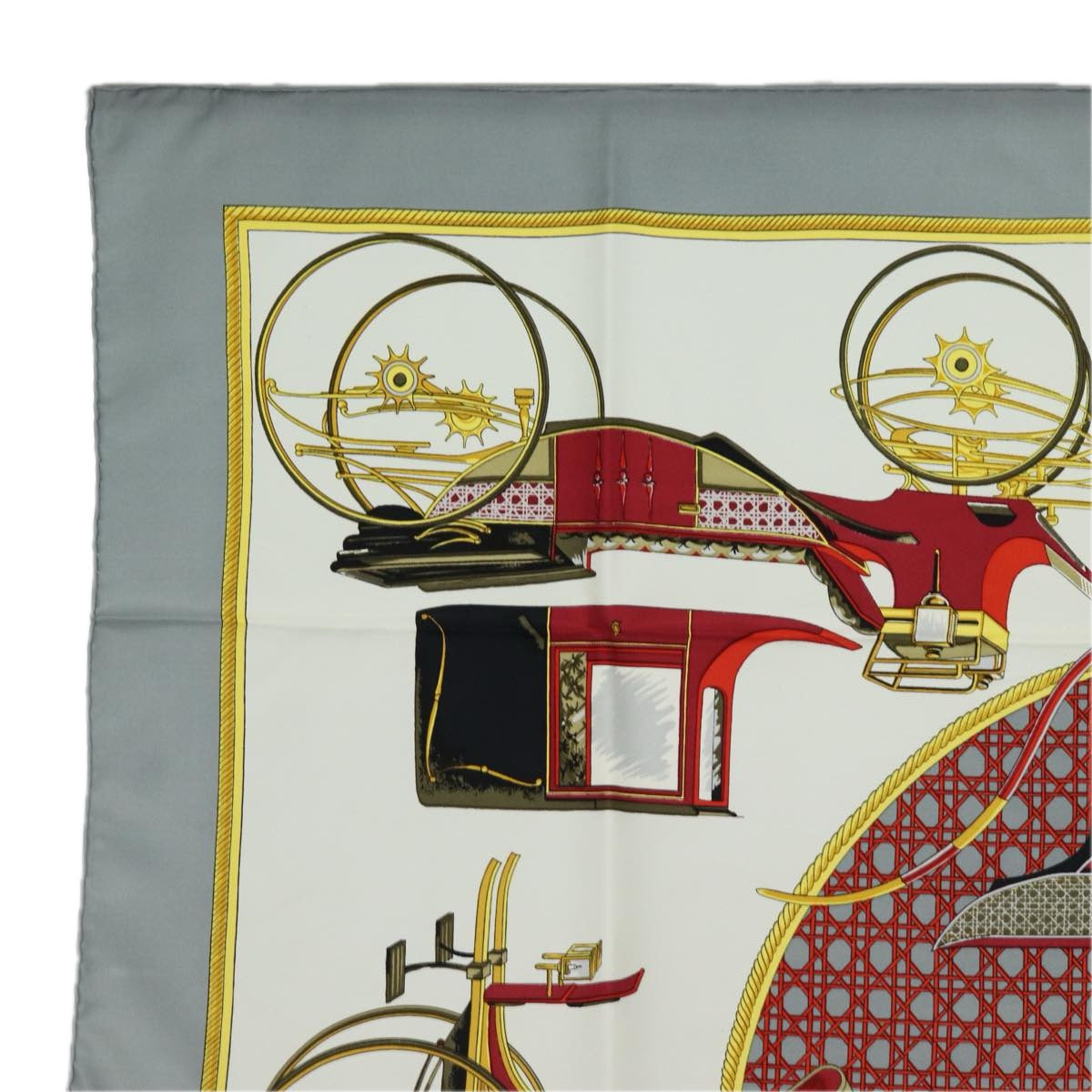 HERMES Carre 90 Scarf ""LES VOITURES A TRANSFORMATION"" Silk Red Auth am6604