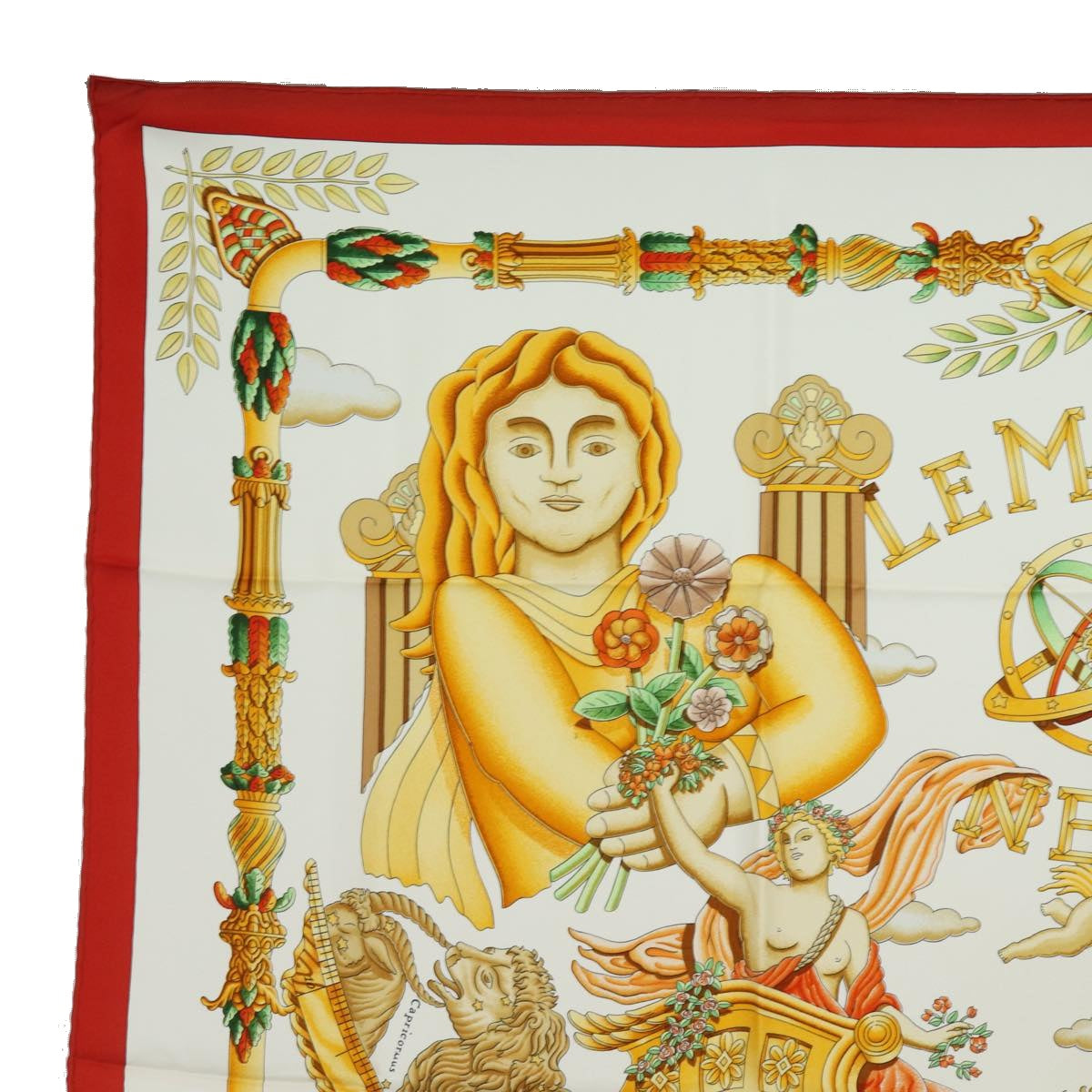 HERMES Carre 90 Scarf "" Le Matin Neuf"" Silk Red Auth am6605