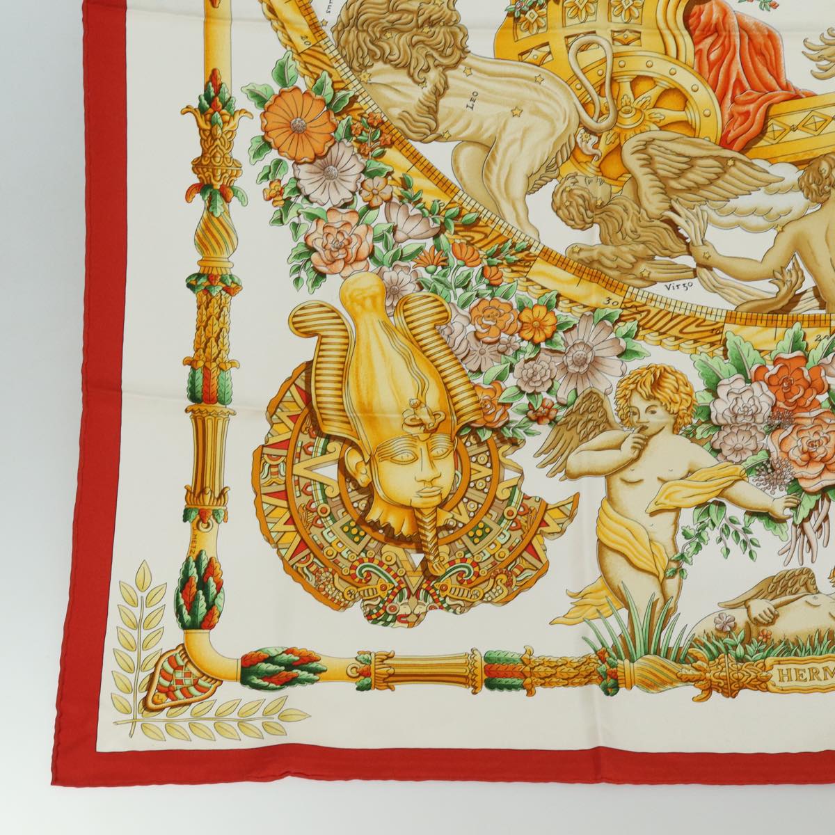 HERMES Carre 90 Scarf "" Le Matin Neuf"" Silk Red Auth am6605