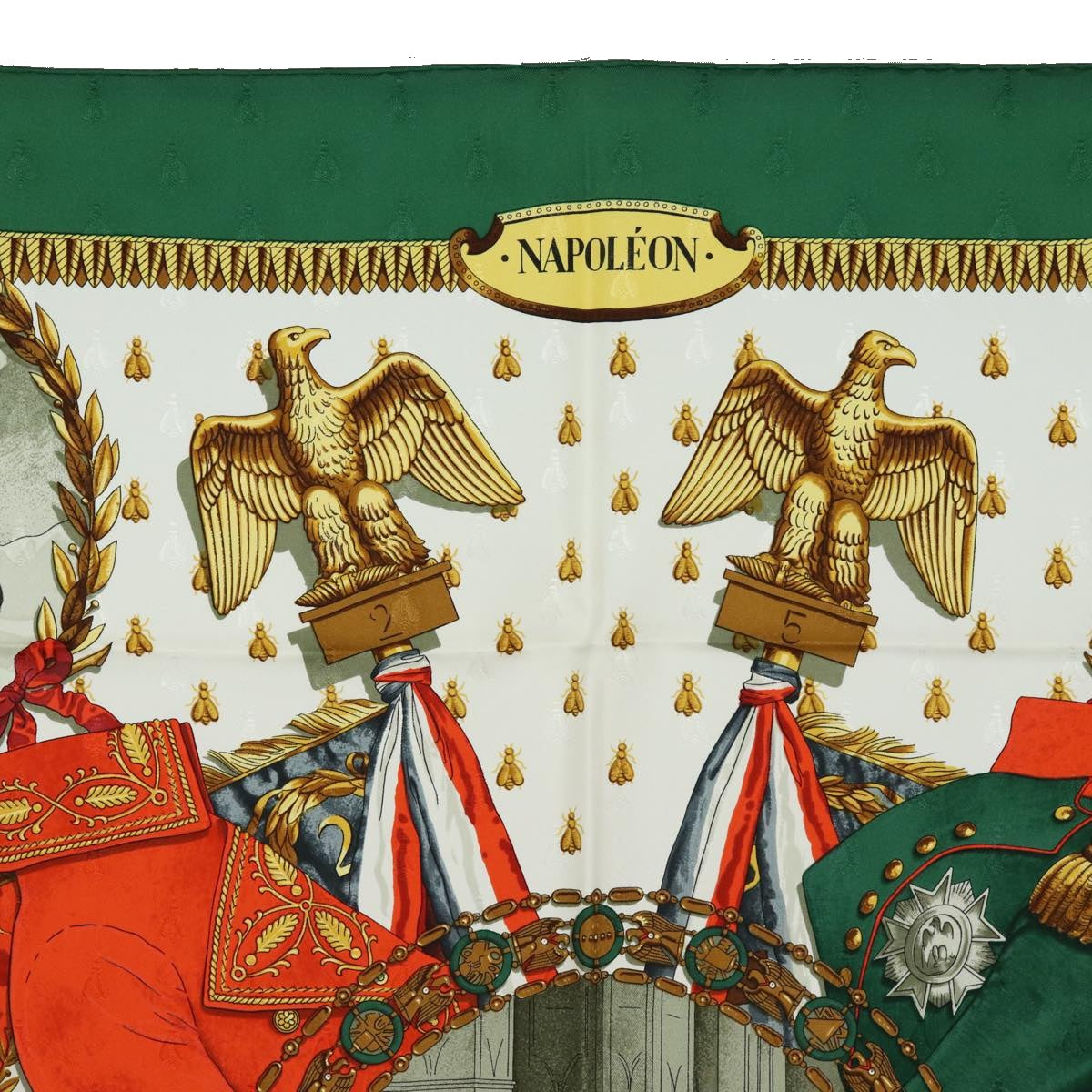 HERMES Carre 90 Scarf ""NAPOLEON"" Silk Green Auth am6606