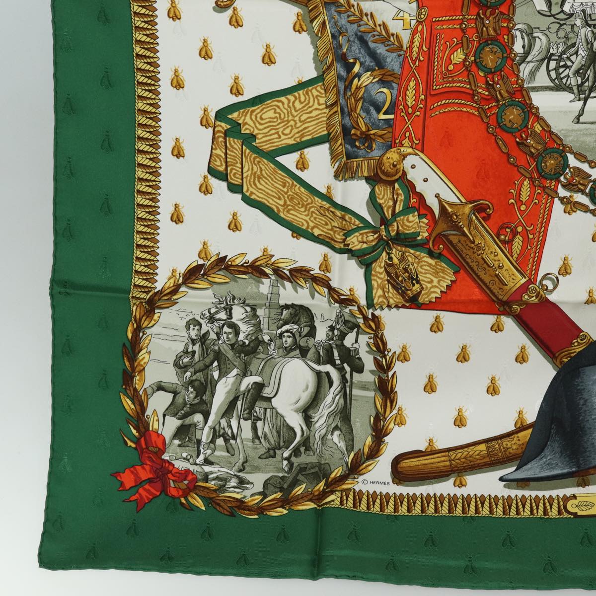 HERMES Carre 90 Scarf ""NAPOLEON"" Silk Green Auth am6606