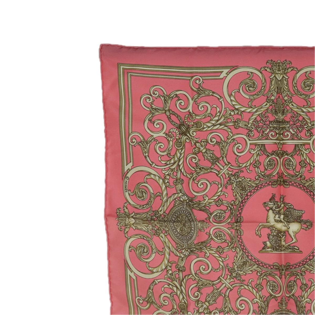 HERMES Carre 40 Scarf ""LES TUILERIES"" Silk Pink Auth am6650