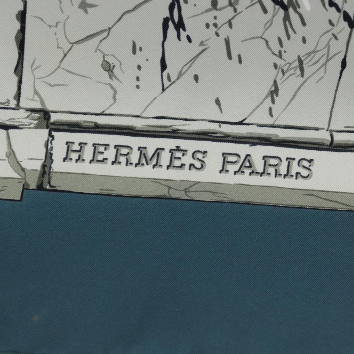 HERMES Carre 90 Scarf "" LA FONTAINE DE BARTHOLDI"" Silk Navy Auth am6651