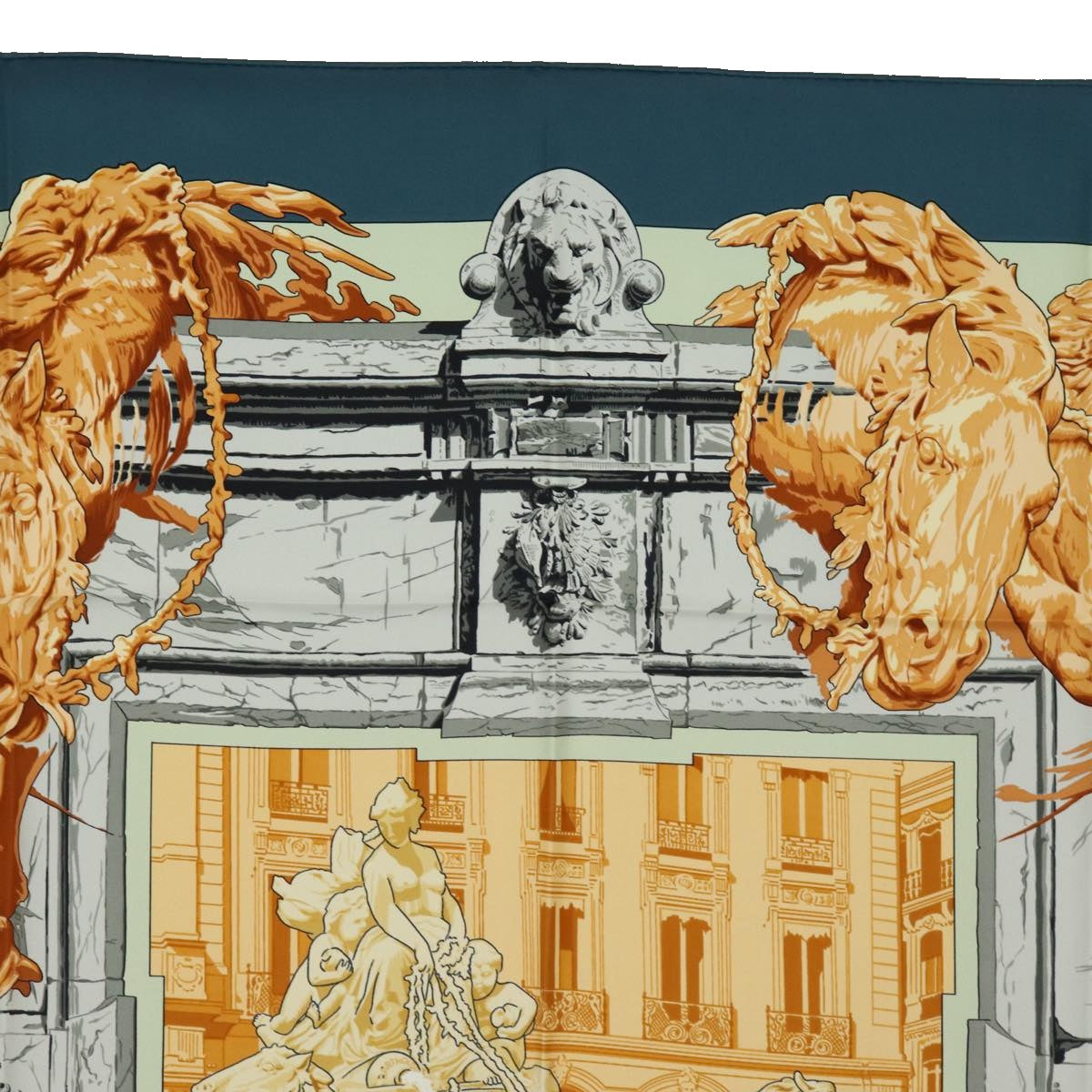 HERMES Carre 90 Scarf "" LA FONTAINE DE BARTHOLDI"" Silk Navy Auth am6651