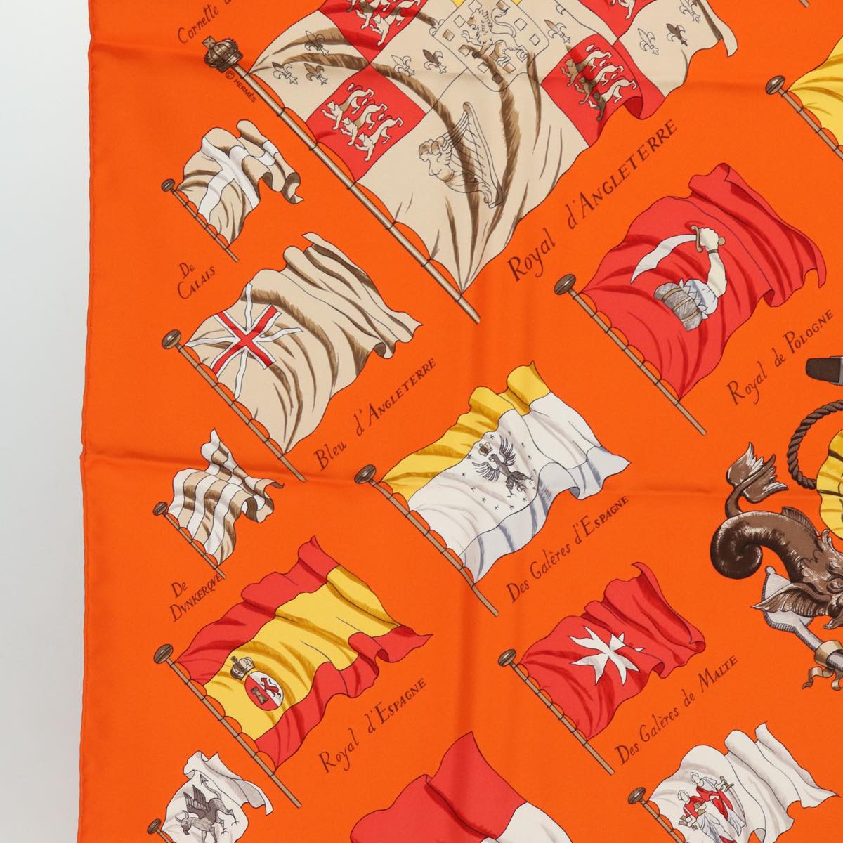 HERMES Carre 90 Scarf ""PAVOIS"" Silk Orange Auth am6652