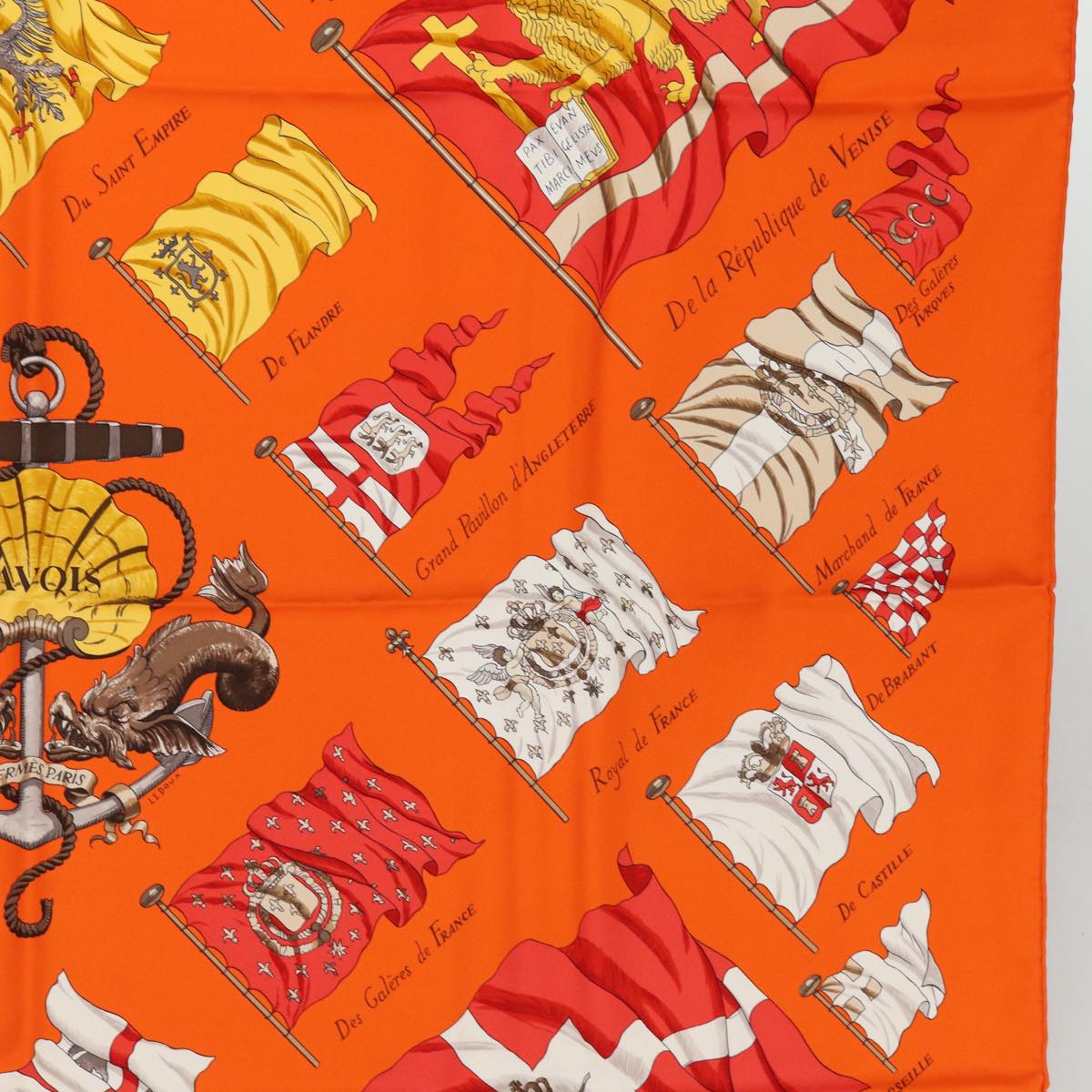 HERMES Carre 90 Scarf ""PAVOIS"" Silk Orange Auth am6652