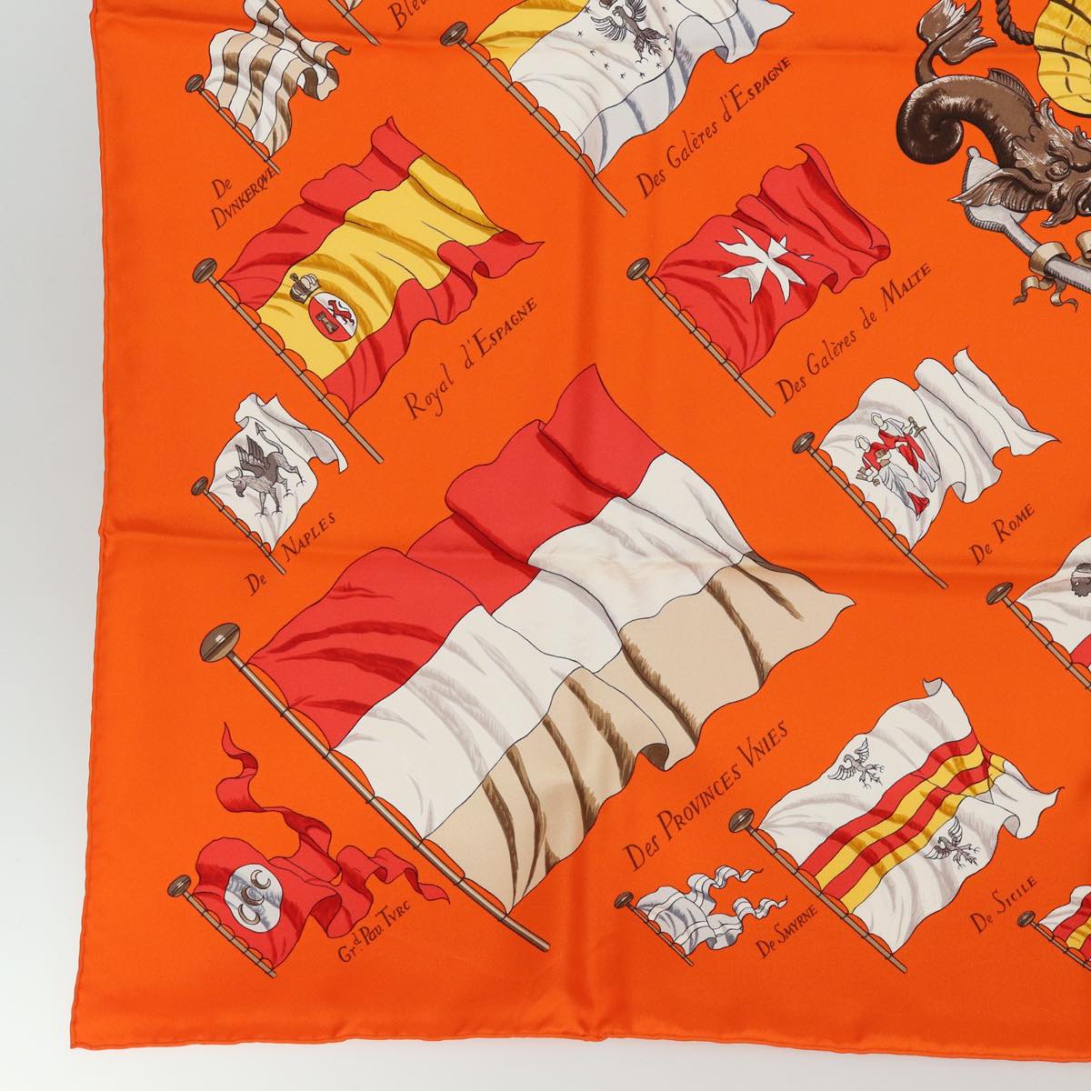 HERMES Carre 90 Scarf ""PAVOIS"" Silk Orange Auth am6652