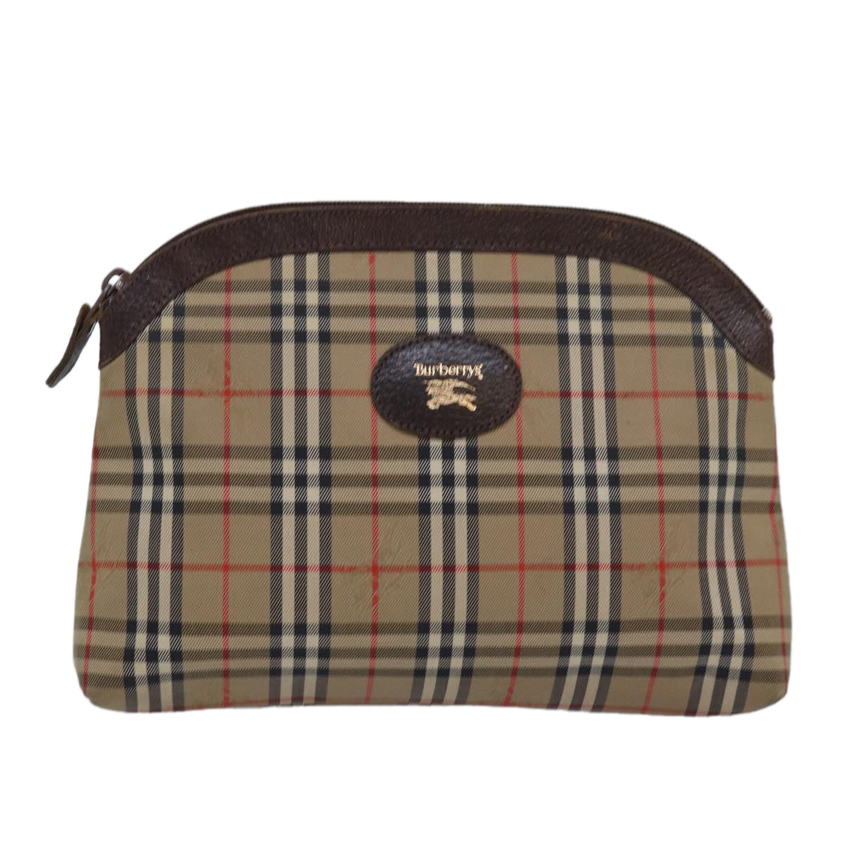 Burberrys Nova Check Pouch Canvas Beige Auth am6660