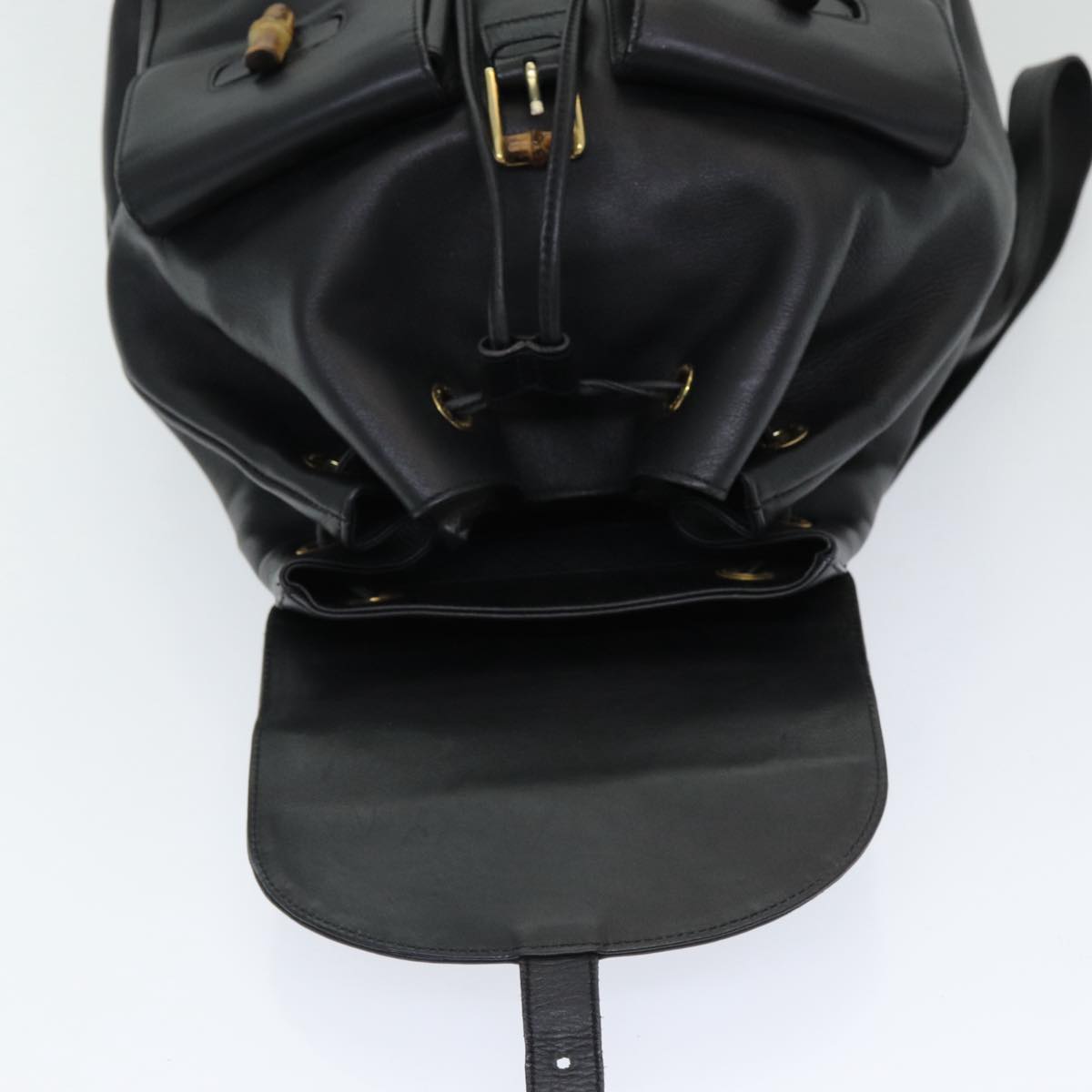 GUCCI Bamboo Backpack Leather Black Auth am6663