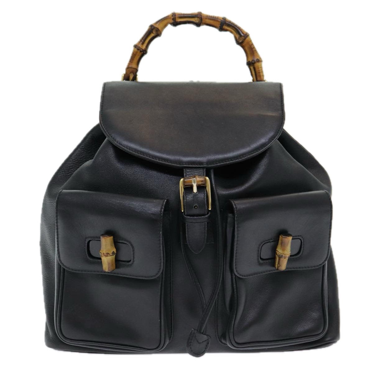 GUCCI Bamboo Backpack Leather Black Auth am6663