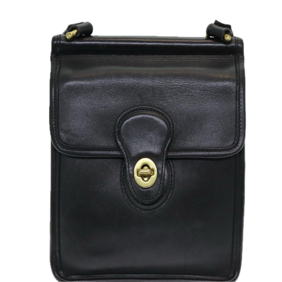 Coach Shoulder Bag Leather Black Auth am6664