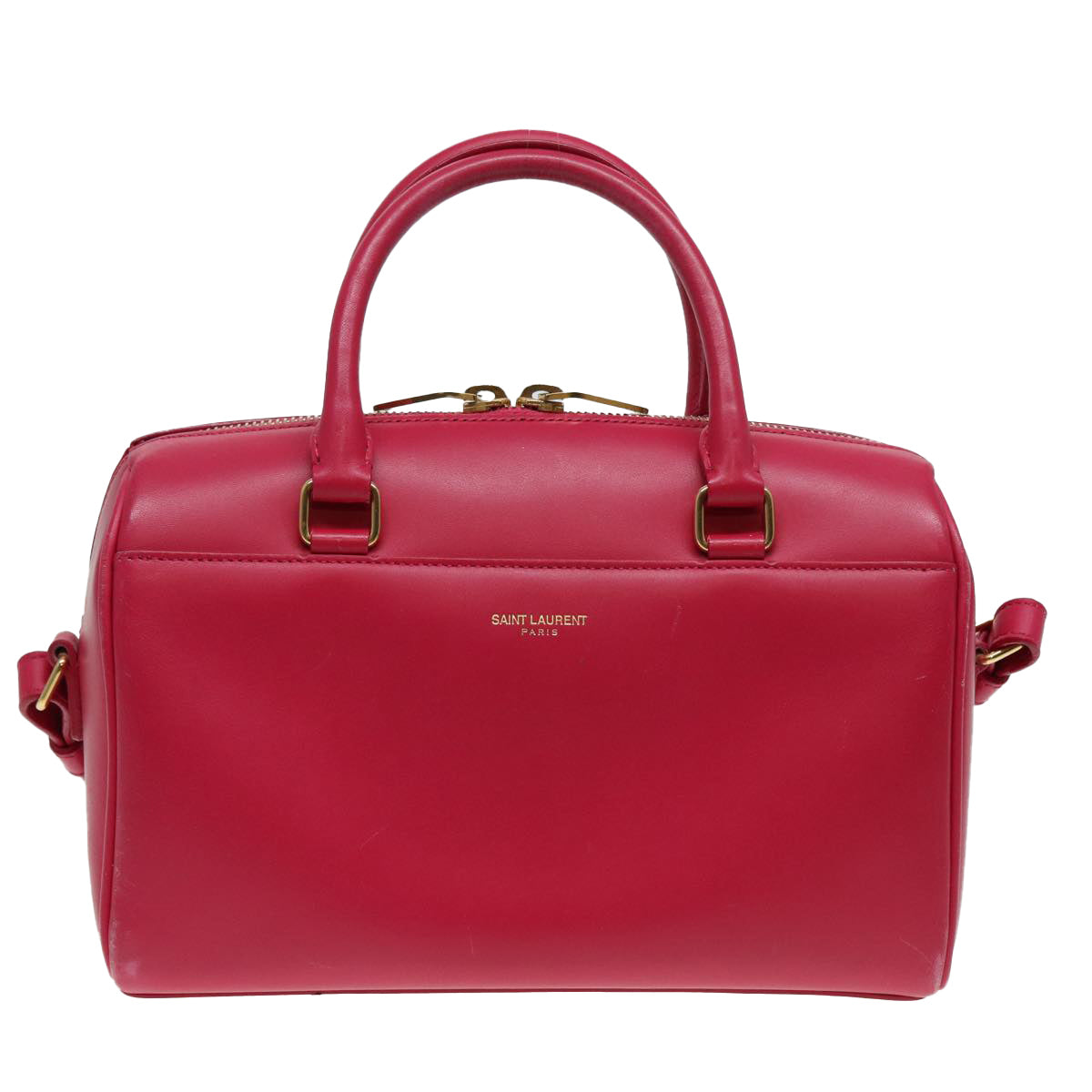 SAINT LAURENT Baby Duffel Hand Bag Leather 2way Red Auth am6711