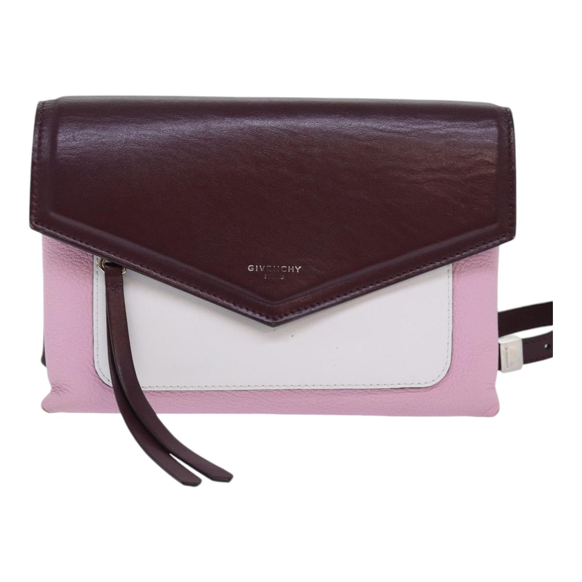 GIVENCHY Shoulder Bag Leather Wine Red Silver pink Auth am6721