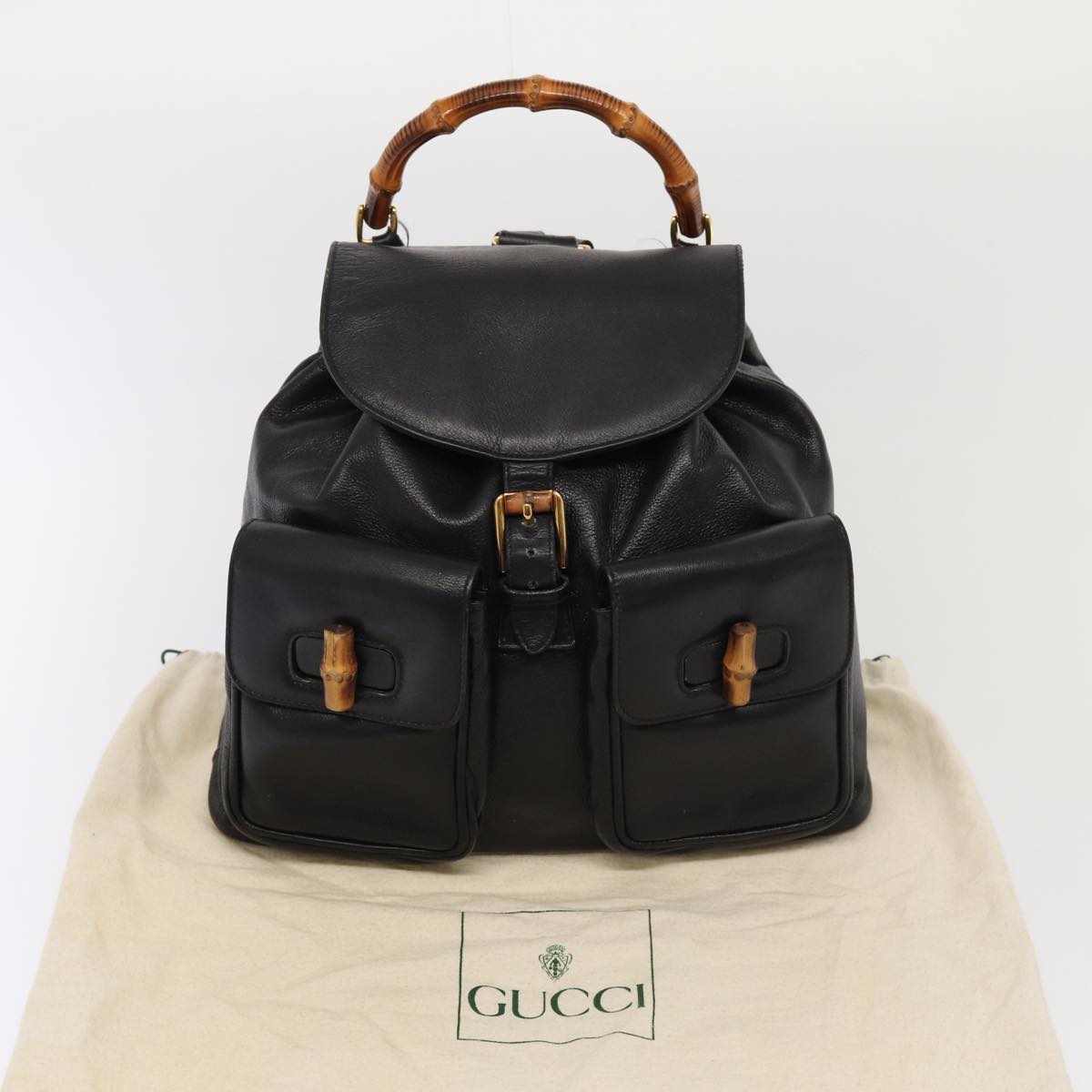 GUCCI Bamboo Backpack Leather Black Gold 003 2058 0016 Auth am6724