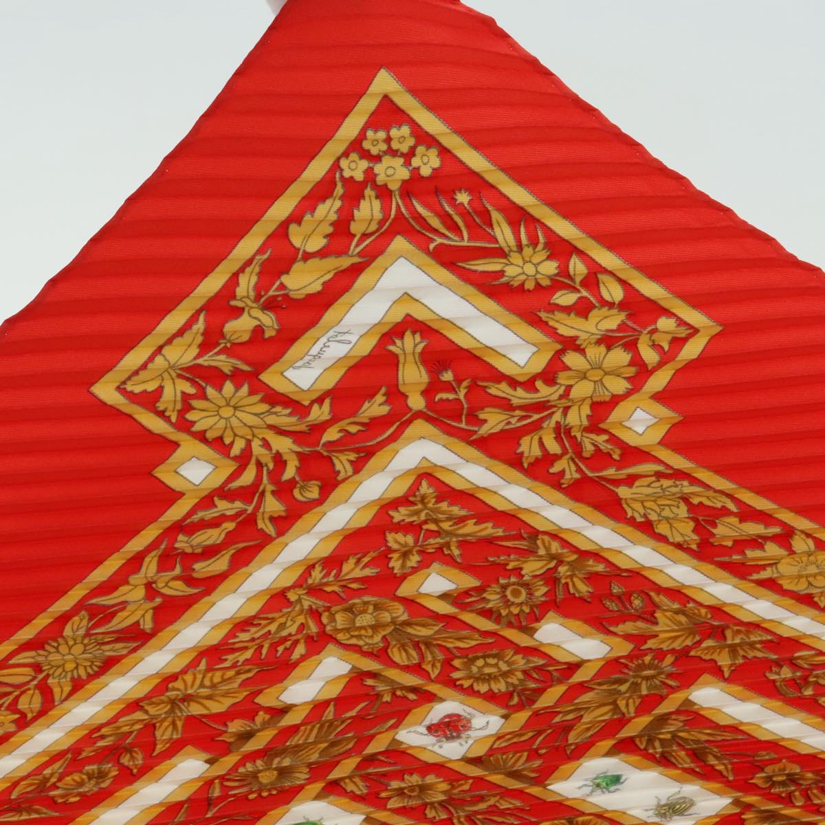 HERMES Pleated Carre 90 Scarf joyaux de l'ete Silk Red Auth am6734