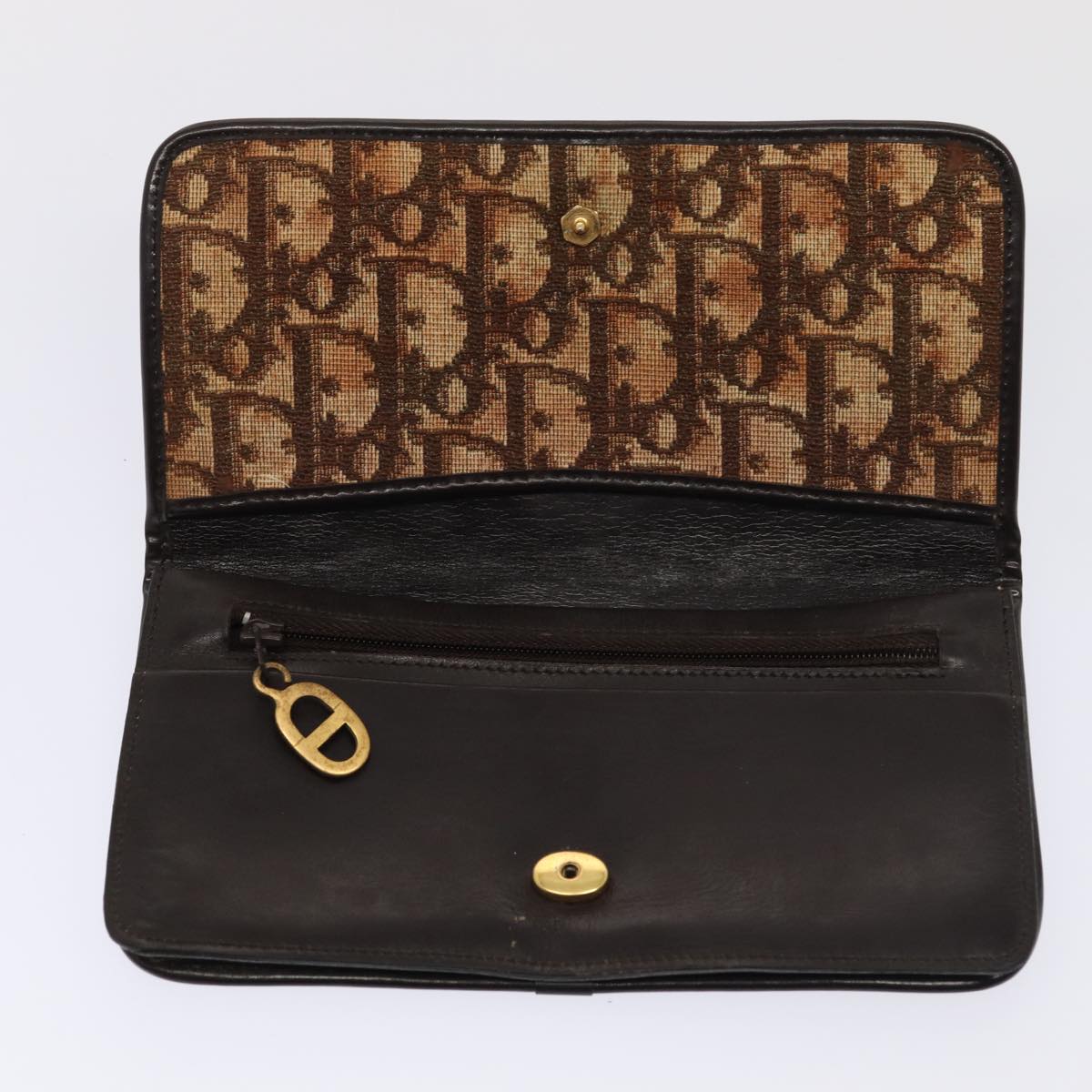 Christian Dior Trotter Honeycomb Canvas Wallet 2Set Brown Beige Auth am6749