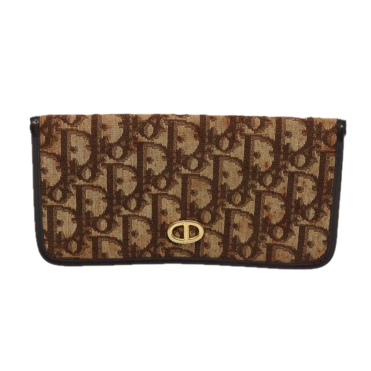 Christian Dior Trotter Honeycomb Canvas Wallet 2Set Brown Beige Auth am6749