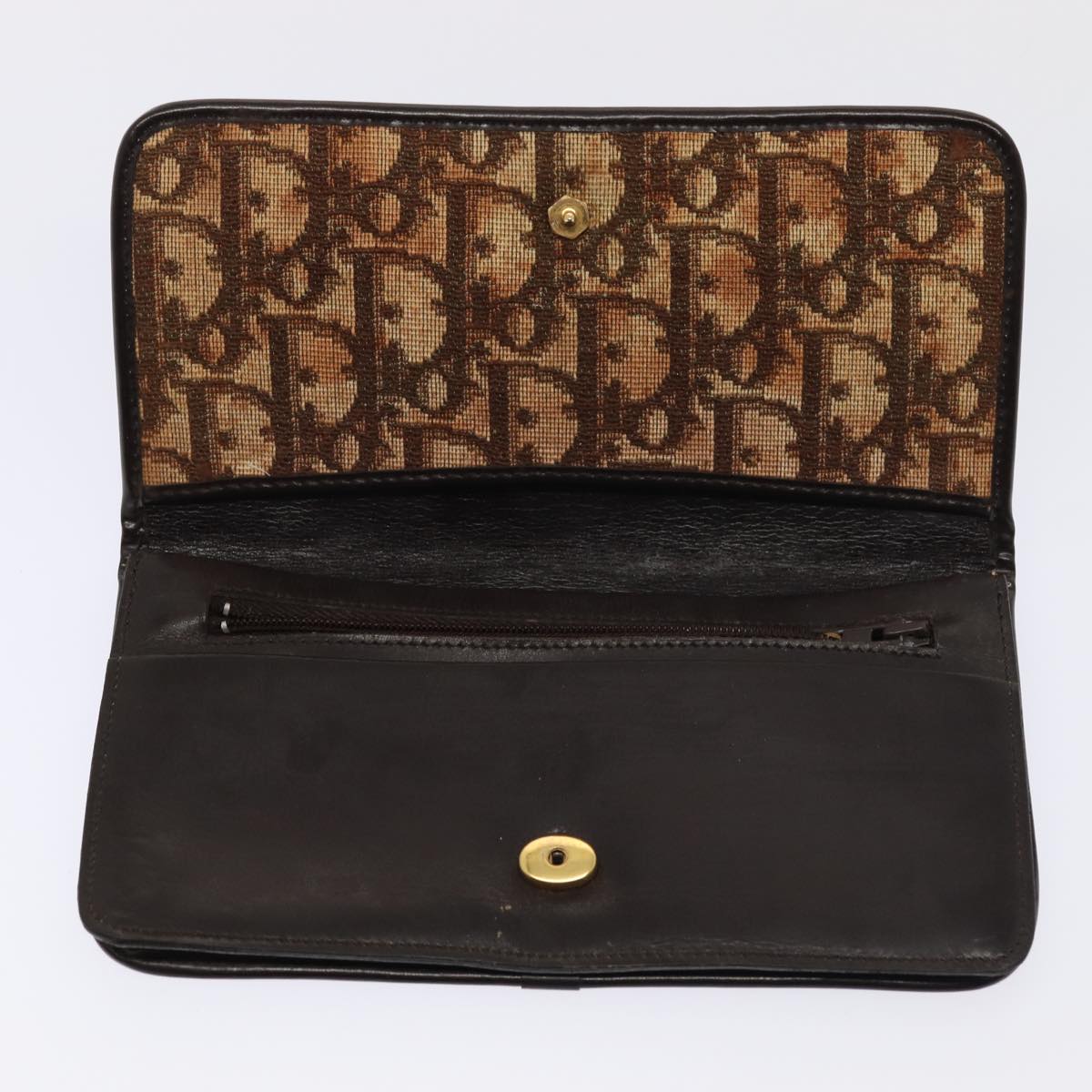 Christian Dior Trotter Honeycomb Canvas Wallet 2Set Brown Beige Auth am6749