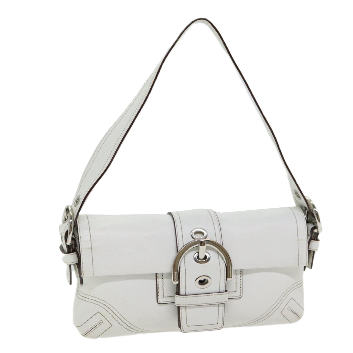 Coach Hand Bag Leather White Silver Auth am6750