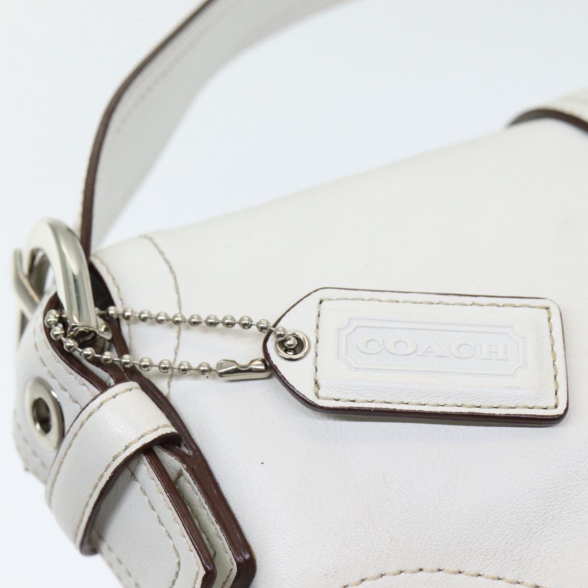 Coach Hand Bag Leather White Silver Auth am6750