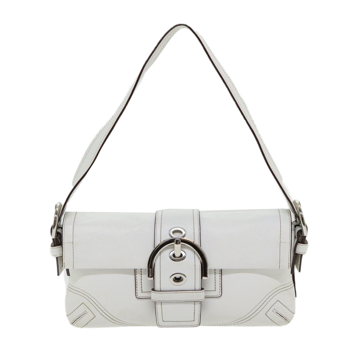 Coach Hand Bag Leather White Silver Auth am6750