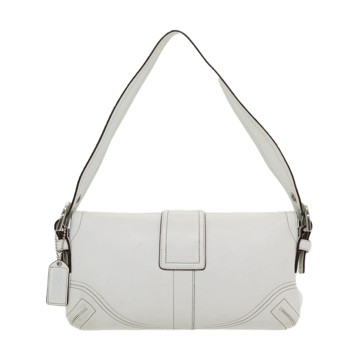 Coach Hand Bag Leather White Silver Auth am6750