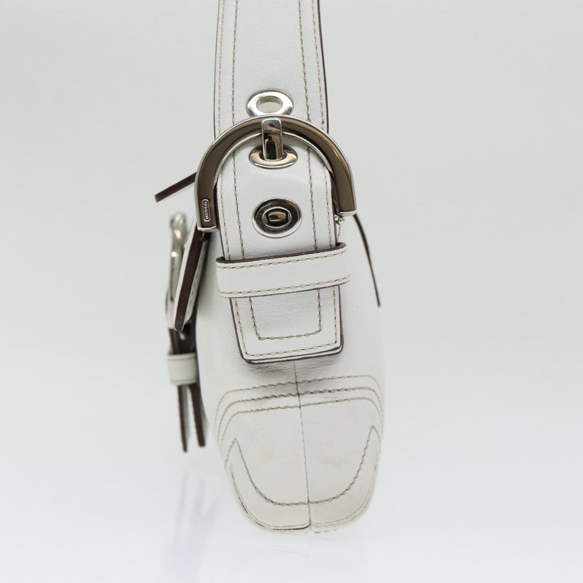 Coach Hand Bag Leather White Silver Auth am6750