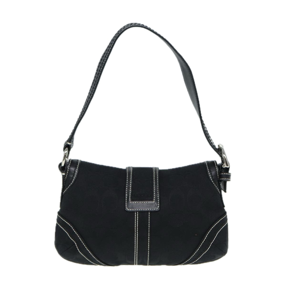 Coach Signature Shoulder Bag Canvas Black Silver Auth am6752