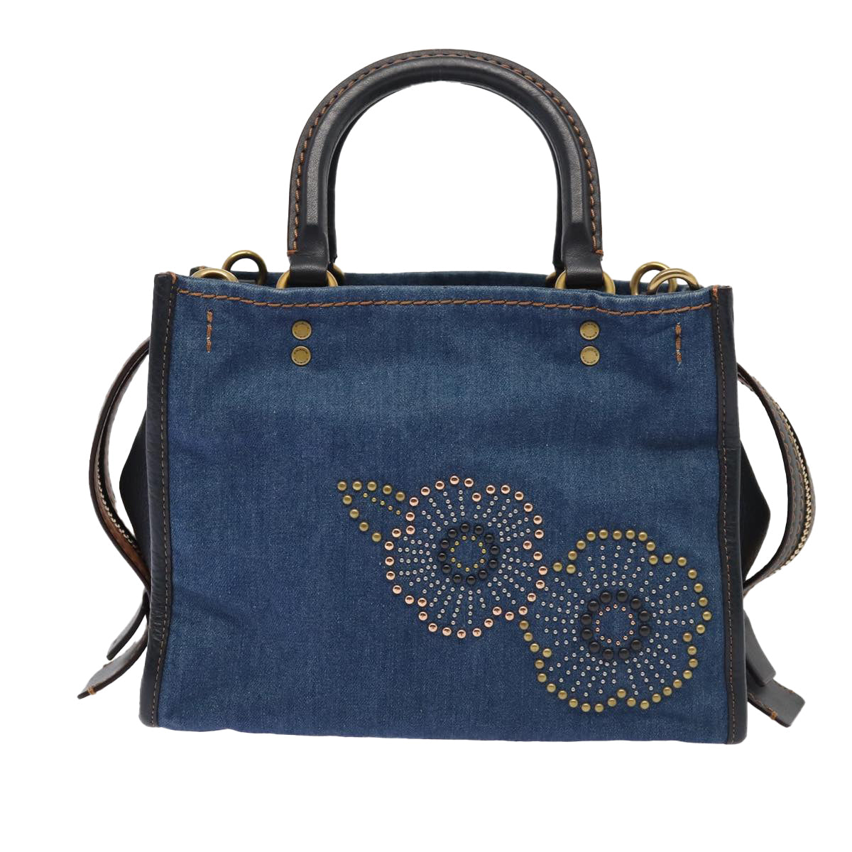 Coach Tea Rose Rogue 25 Hand Bag Denim 2way Blue Gold Auth am6757