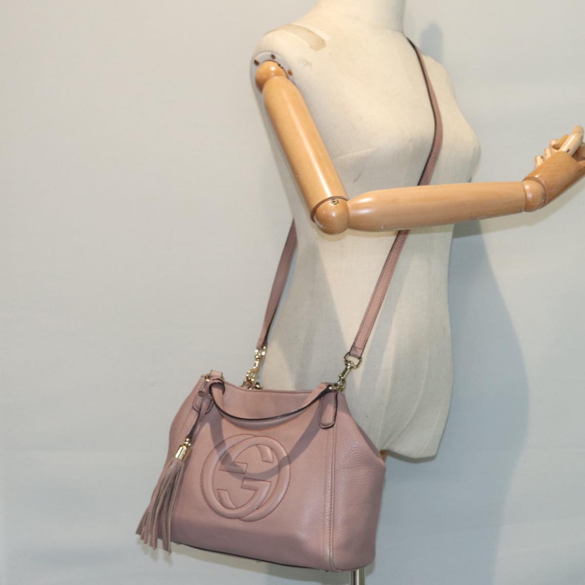 GUCCI Soho Hand Bag Leather 2way Gold Pink 336751 Auth am6760