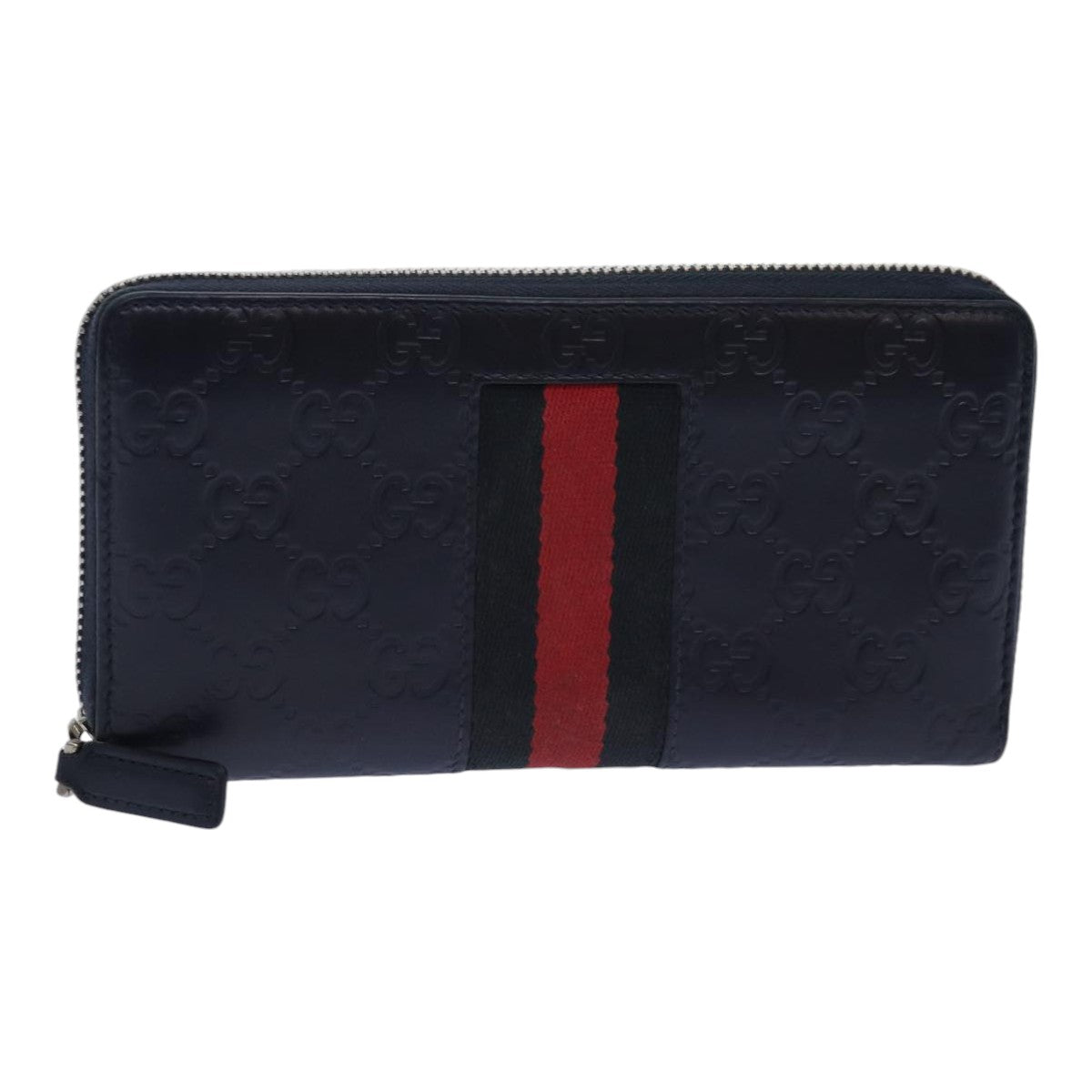 GUCCI GG Canvas Sherry Line Guccissima Long Wallet Navy Red 408831 Auth am6761