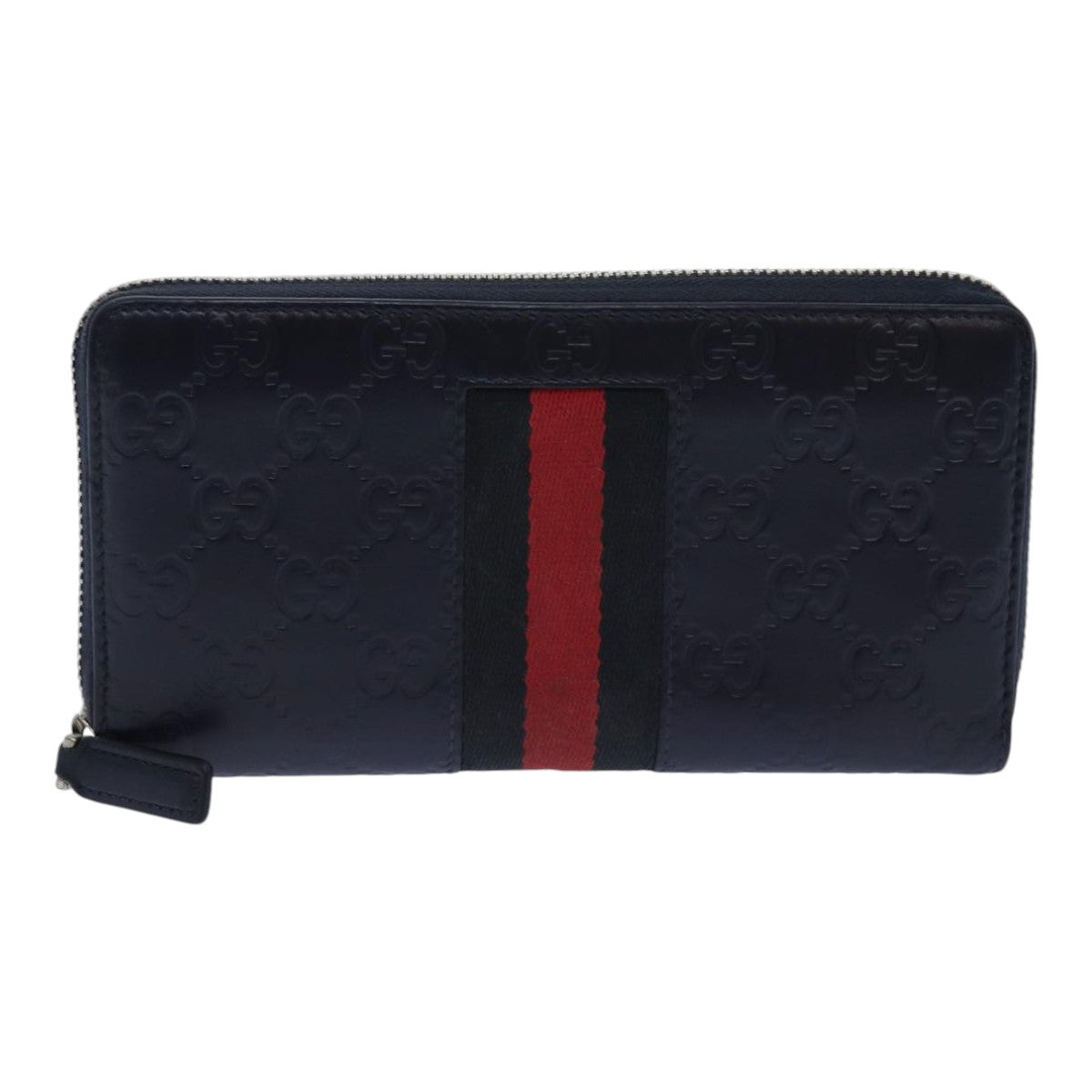 GUCCI GG Canvas Sherry Line Guccissima Long Wallet Navy Red 408831 Auth am6761