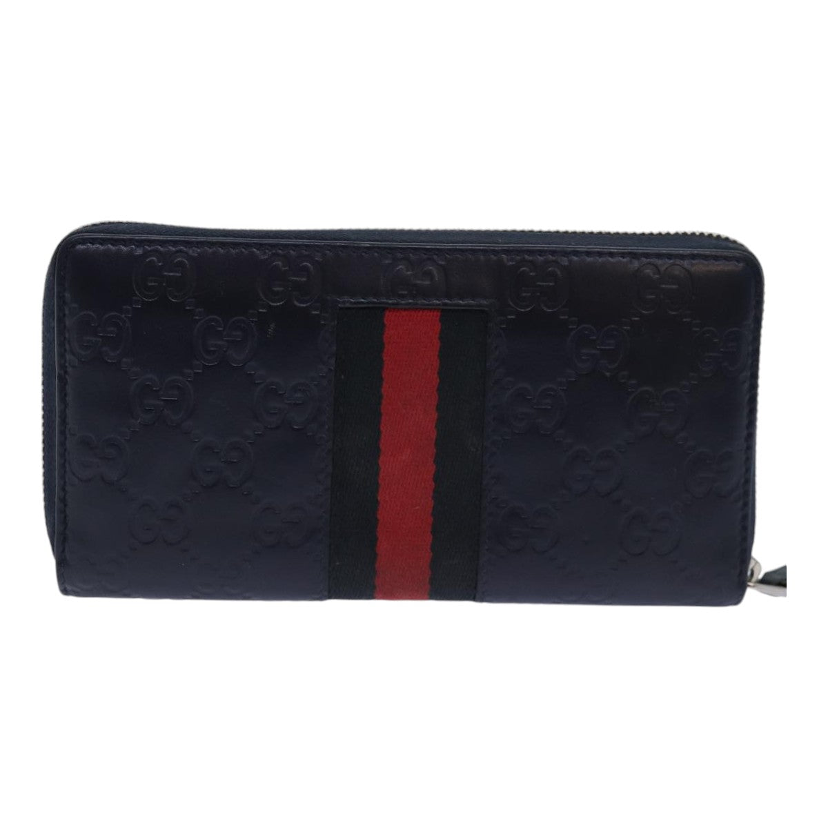 GUCCI GG Canvas Sherry Line Guccissima Long Wallet Navy Red 408831 Auth am6761