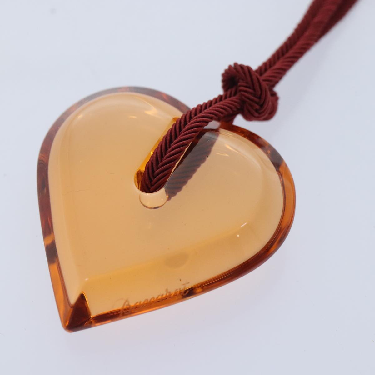 Baccarat Heart Necklace Crystal Glass Orange Auth am6764