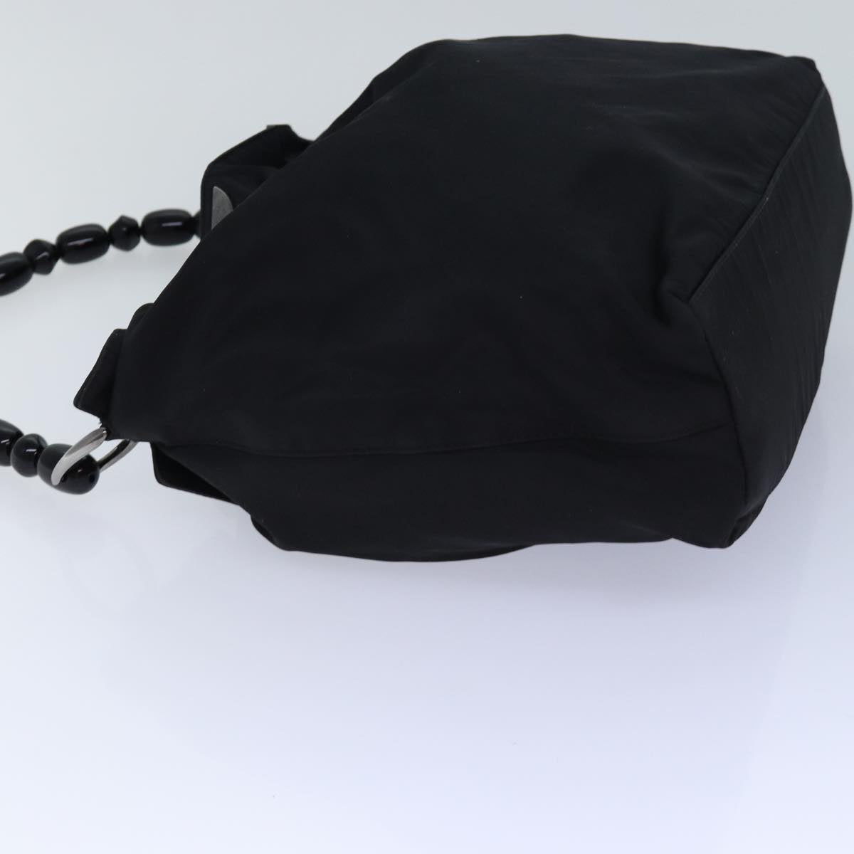 Christian Dior Maris Pearl Hand Bag Nylon Black Silver Auth am6778