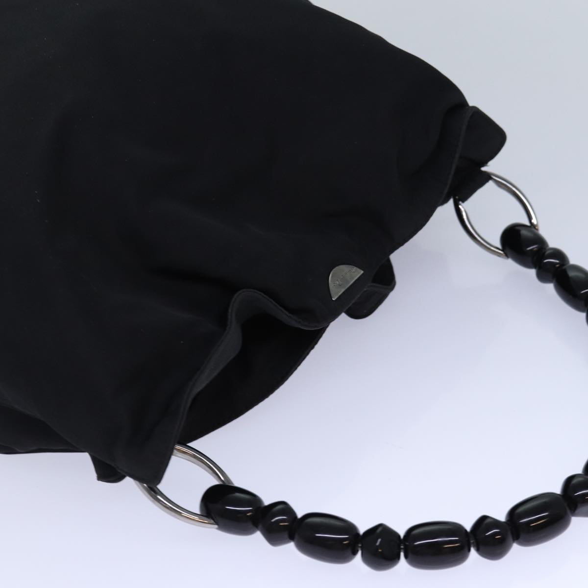 Christian Dior Maris Pearl Hand Bag Nylon Black Silver Auth am6778