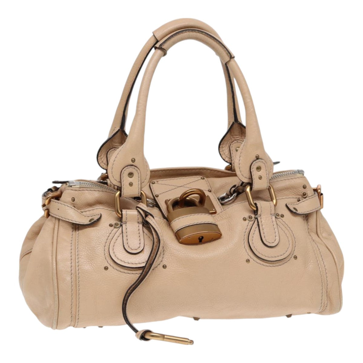 Chloe Paddington Hand Bag Leather Beige Gold Silver Auth am6781