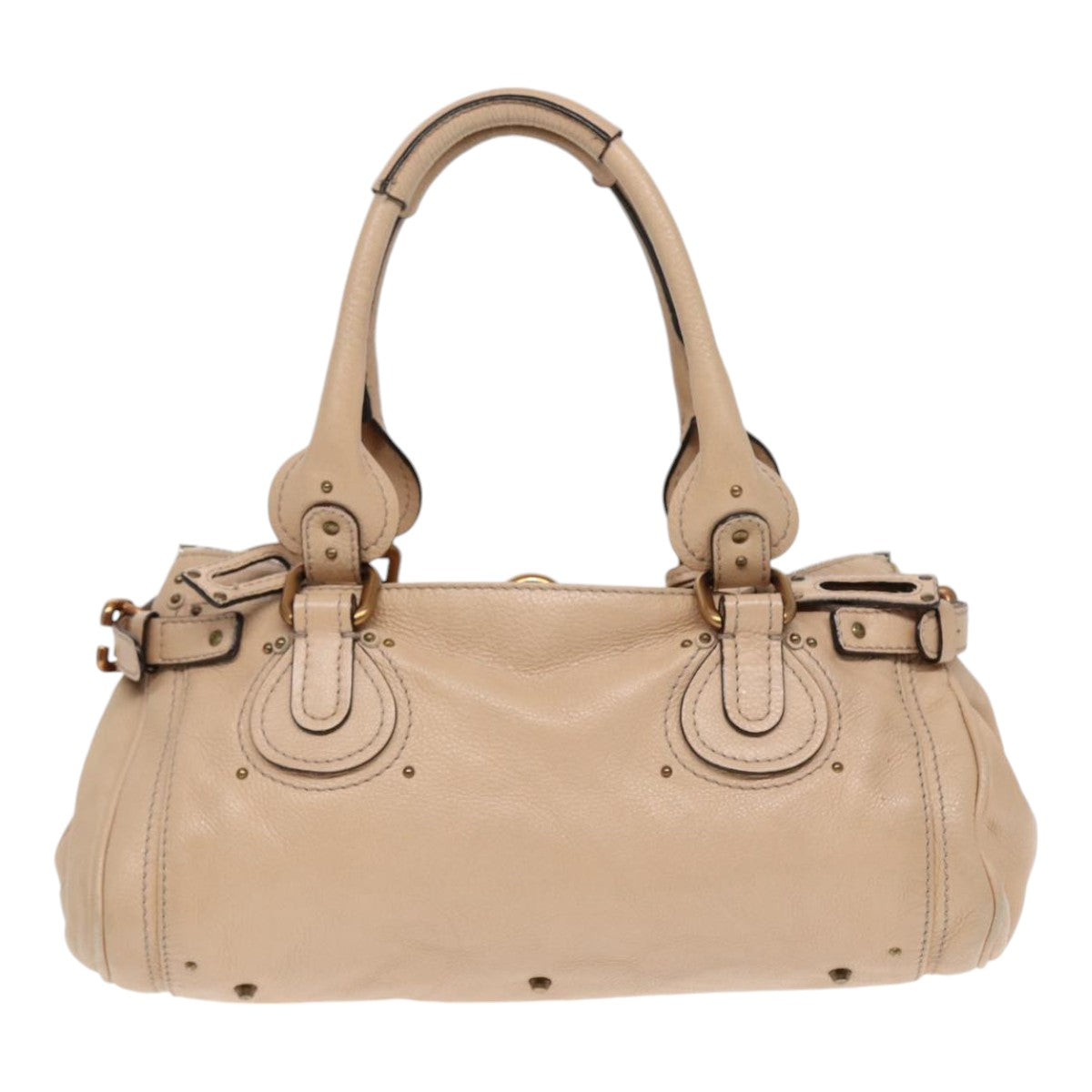 Chloe Paddington Hand Bag Leather Beige Gold Silver Auth am6781